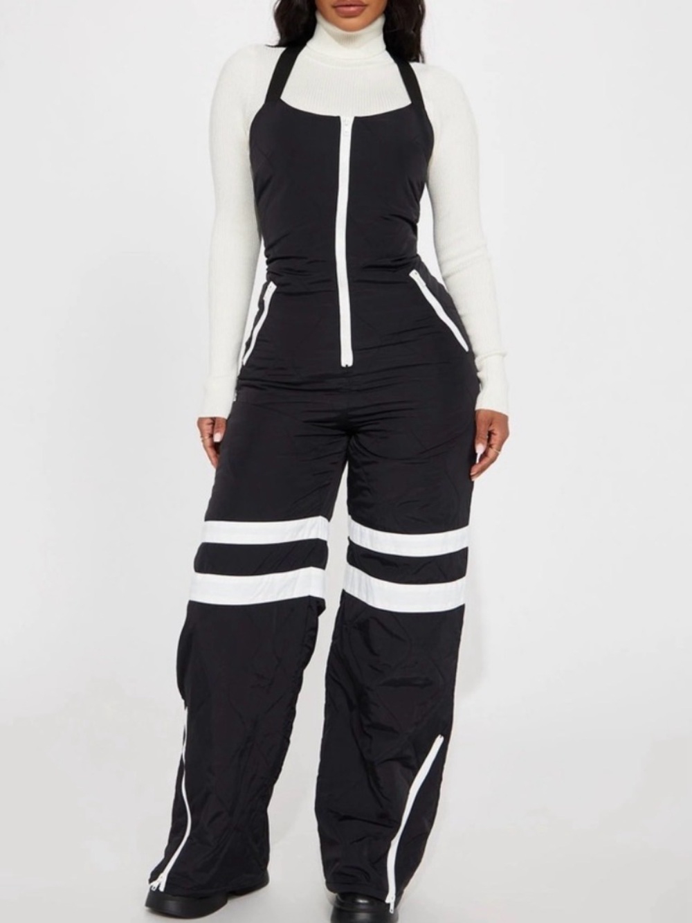 Fashion Nova Hit The Slopes Ski Jumpsuit Black White NWT M